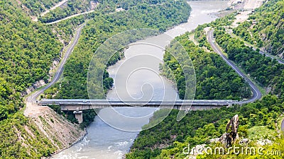 A view of Ranjit Sagar Dam, Thein Dam, as seen from Jugial dam site road Stock Photo