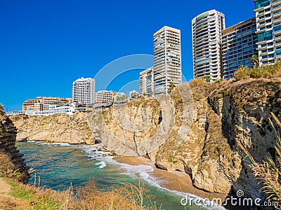 Raouche, Pigeons` Rock. In Beirut, Lebanon Editorial Stock Photo