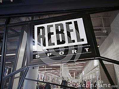 Rebel Sport shop sign in Westfield Newmarket Shopping Center mall Editorial Stock Photo