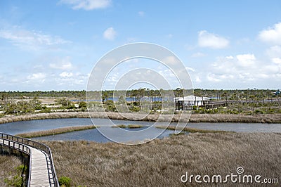 A view of the recreation center and boardwalk at Big Lagoon State Park in Pensacola, Floridaa Stock Photo