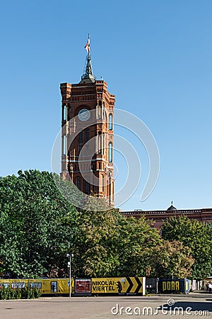 View of the Red City Hall from Spandauer Str Editorial Stock Photo