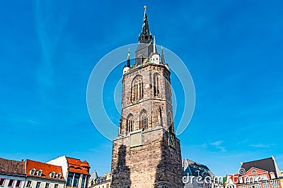 View of Red Tower, Roter Turm, in Halle Saale, Germany Stock Photo