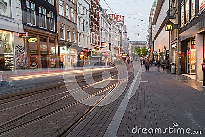 View of Reguliersbreestraat street in the evenign Editorial Stock Photo