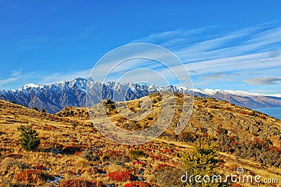 View of the Remarkables mountains in winter Stock Photo