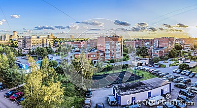 View of a residential residential area of the city at sunset on a Sunny autumn day. Zhulebino, Moscow. Panorama. Editorial Stock Photo