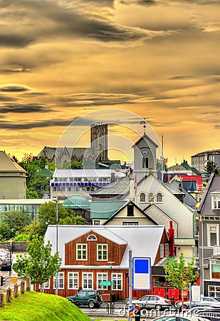 View of Reykjavik city centre in the evening Stock Photo