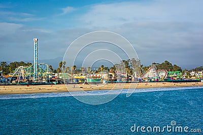 View of the rides on the Santa Cruz Boardwalk Stock Photo