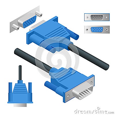 View right and isometry Video Graphics Array VGA connector vector illustration Vector Illustration