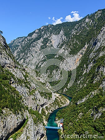 View of the river canyon Piva below the dam Stock Photo