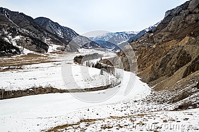 View of river Chuya and Altay mountains Stock Photo