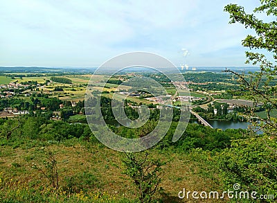 View on river Mosel with nuclear power plant Cattenom in background Stock Photo