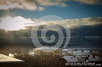 View of the River Ob in Siberia in winter in downtown Stock Photo