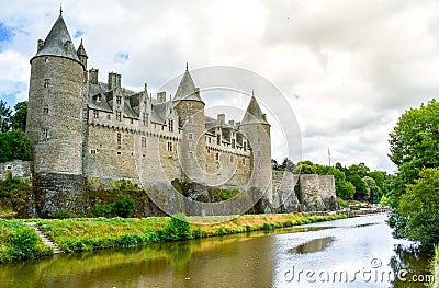 View from the riverside of JosselinÂ´s castle, beautiful village of French Brittany Stock Photo