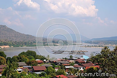 View of riverside village at Wat Tham Khuha Sawan in Khong Chiam, Ubon Ratchathani, Thailand Stock Photo