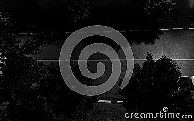 View of the roadbed from above. view of the road with a solid marking line. night view. Stock Photo