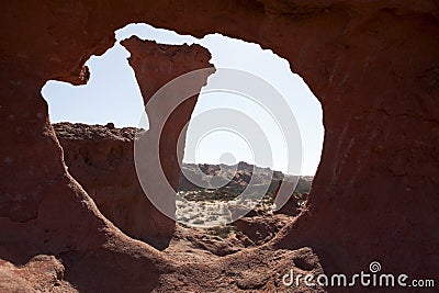 View through a rock at Quebrada de Cafayate Stock Photo