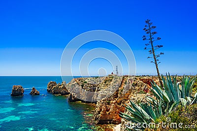 View on rocks called Farol da Ponta da Piedade - coast of Portugal, Algarve Stock Photo