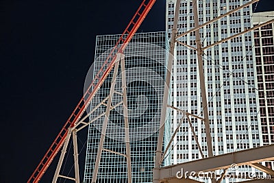 View of rollercoaster at famous New York, New York hotel in Las Vegas at night Stock Photo
