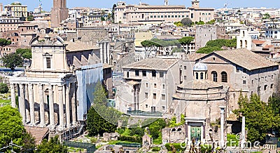 View of the Roman Forum and part of the center of Rome from the Palatine Hill. Stock Photo