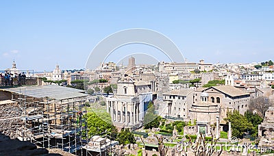 View of the Roman Forum and part of the center of Rome from the Palatine Hill. Stock Photo