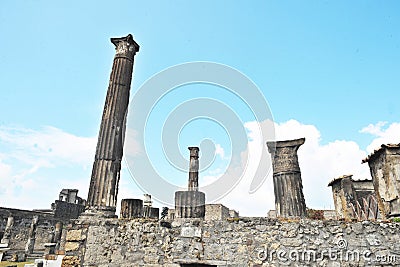 View of the roman ruins destroyed by the eruption of Mount Vesuvius centuries ago at Pompeii Archaeological Park in Pompei, Italy Editorial Stock Photo