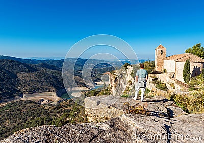 View of the Romanesque church of Santa Maria de Siurana, Tarragona, Catalunya, Spain. Copy space for text Editorial Stock Photo