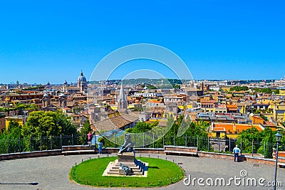 View of Rome, Italy, from Villa Borghese, with a statue in the c Editorial Stock Photo