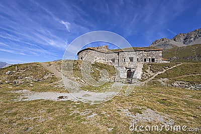 View of Ronce Fort on the Mont-Cenis lake between the Italian Val di Susa and the French Maurienne valley, France Stock Photo