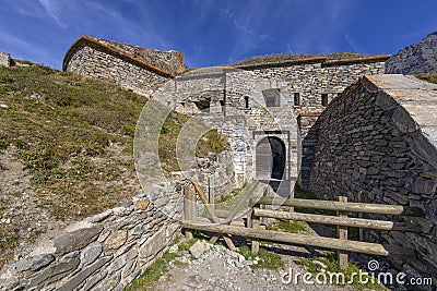 View of Ronce Fort on the Mont-Cenis lake between the Italian Val di Susa and the French Maurienne valley, France Stock Photo