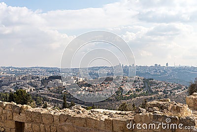 View from the roof of a mosque standing on the tomb of the prophet Samuel on Mount Joy, on the nearby areas of Jerusalem Stock Photo