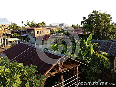 A view on the roofs in the morning in a thai village in Isaan Stock Photo