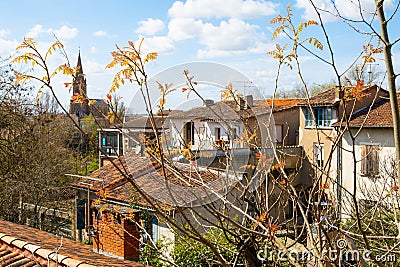 View of the roofs and Saint-Orens church in Montauban Stock Photo