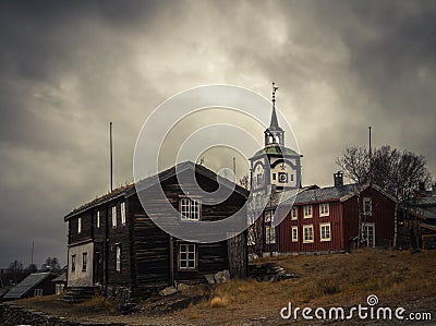 View on Roros church. Norwegian original architecture. Mining to Stock Photo