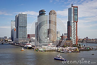 View on Rotterdam city highrise and the Erasmus Bridge in the Kop van Zuid neighorhood during the World Harbor Days. September 9, Editorial Stock Photo