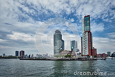 View of Rotterdam with famous Hotel New York in Rottertdam on Nieuwe Maas river Editorial Stock Photo