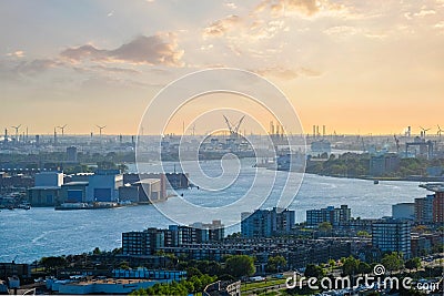 View of Rotterdam port and Nieuwe Maas river Stock Photo