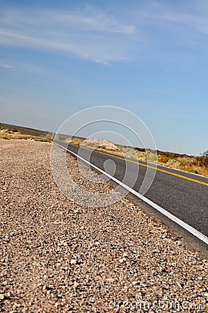 View of Route 20 in La Pampa, Argentina Stock Photo