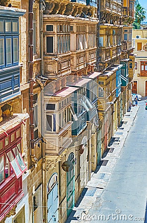 Old buildings of St Dominic street, Valletta, Malta Stock Photo