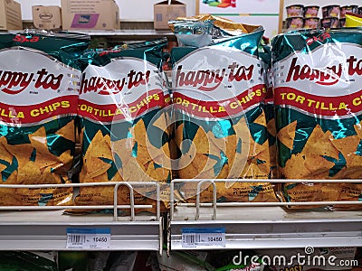 The view of rows snacks in the supermarket at East Jakarta, Indonesia. Editorial Stock Photo