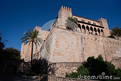 view of the Royal Palace of La Almudaina, Palma, Spain Editorial Stock Photo