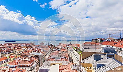Rua Aurea and the Pombaline Downtown of Lisbon from the upper level terrace of Santa Just Lift, Lisbon, Portugal Stock Photo