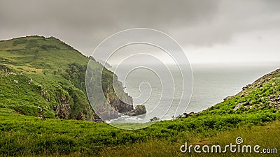 View of the rugged coast near the Valley of Rocks, in north Devon. Beautiful if bleak in bad weather. June 2021. Stock Photo