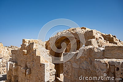 View of the ruined buildings in the ancient Nabataean city of Avdat, now a national Park, in the Negev Desert Editorial Stock Photo