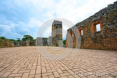 View of the ruins of the cathedral of the old Panama Stock Photo