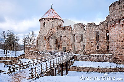 View of the ruins of the Cesis Castle. Latvia. The city of Cesis. Stock Photo