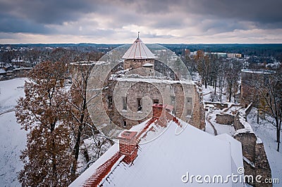 View of the ruins of the Cesis Castle. Latvia. The city of Cesis. Stock Photo