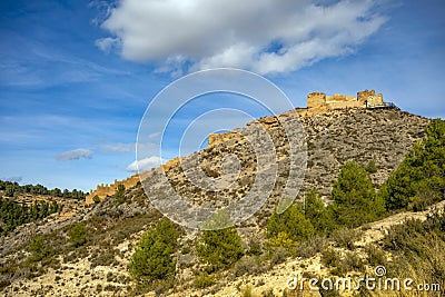 View of the ruins of the medieval castle of Pliego, Murcia Region, Spain Stock Photo