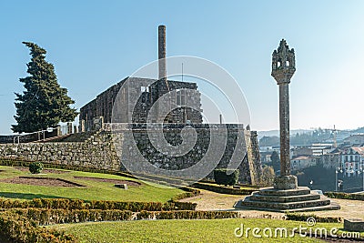 View at the ruins of Paco dos Condes in Barcelos. The town symbol is a rooster in Portuguese called Galo de Barcelos Rooster of Stock Photo