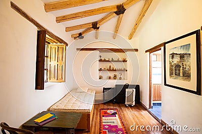 View of a rural bathroom. White room for hygiene in rural house. Editorial Stock Photo