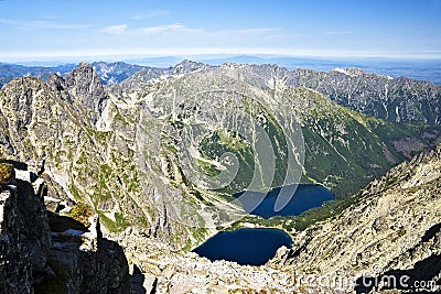 View from Rysy, at Valley Eye Sea, the Polish Tatras. Stock Photo